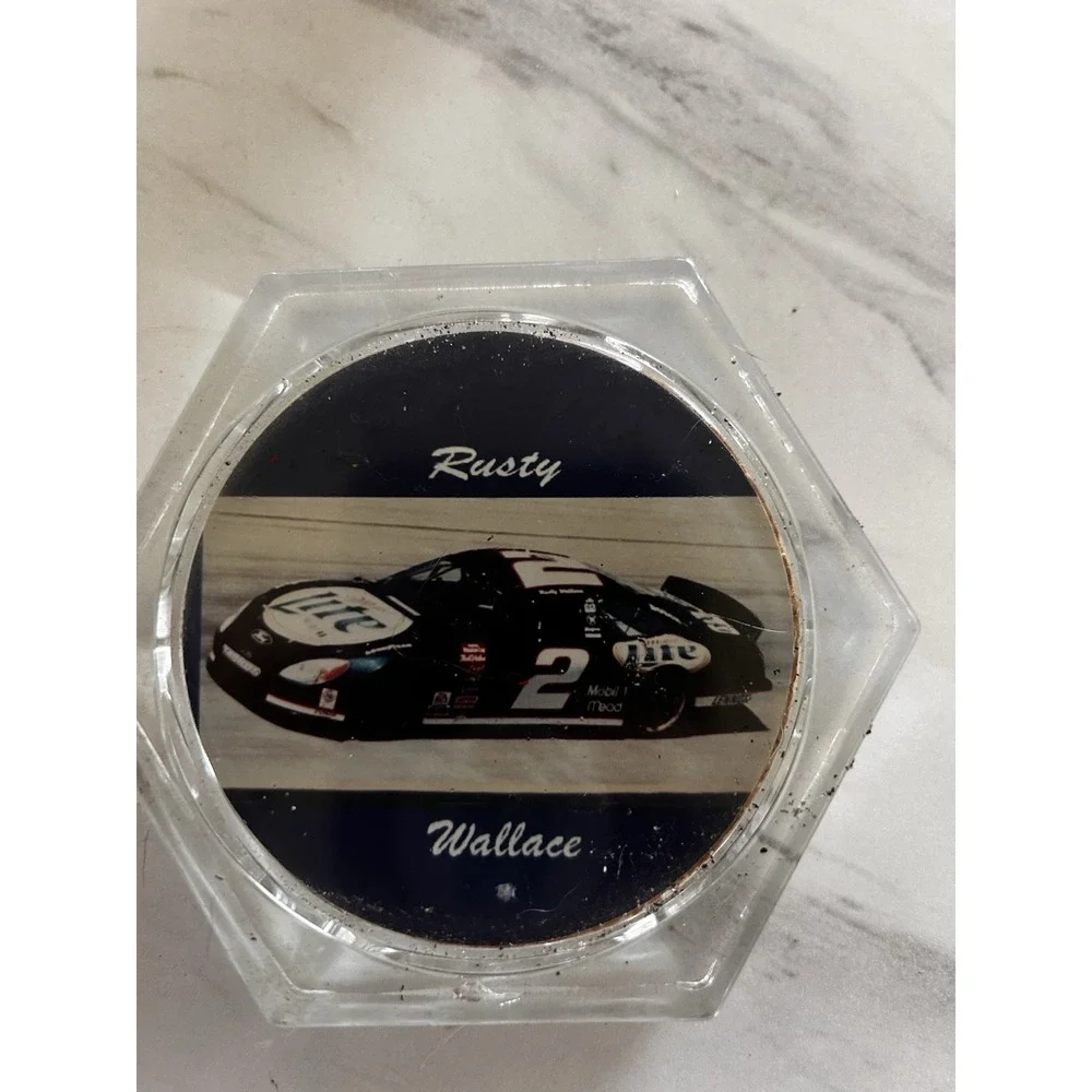 Vintage Photo Coasters Rusty Wallace Nascar 2005 Set of 4 Clear Acrylic BxA